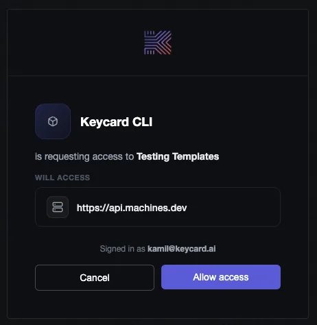 Keycard consent screen for Fly.io