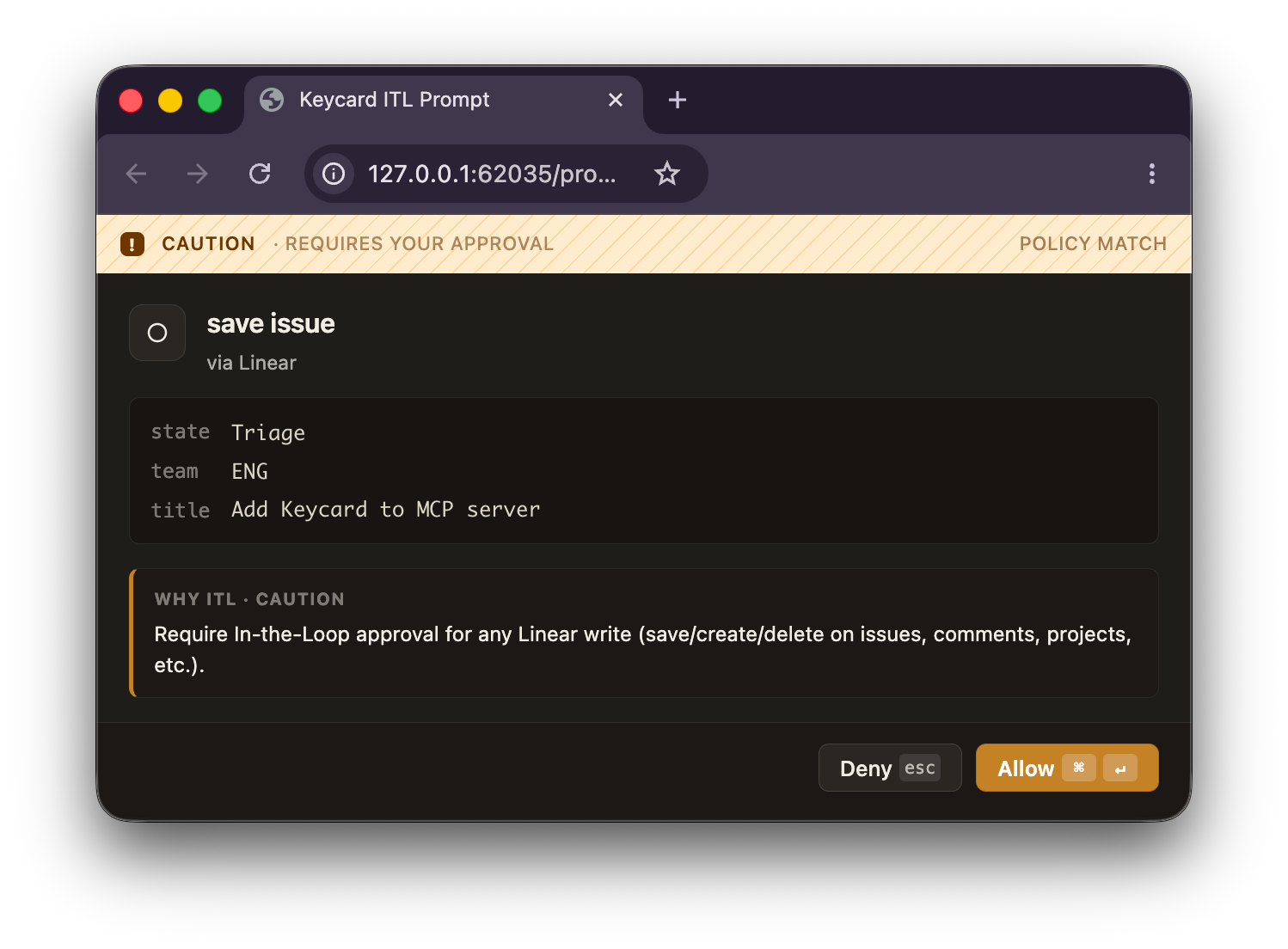Keycard ITL prompt