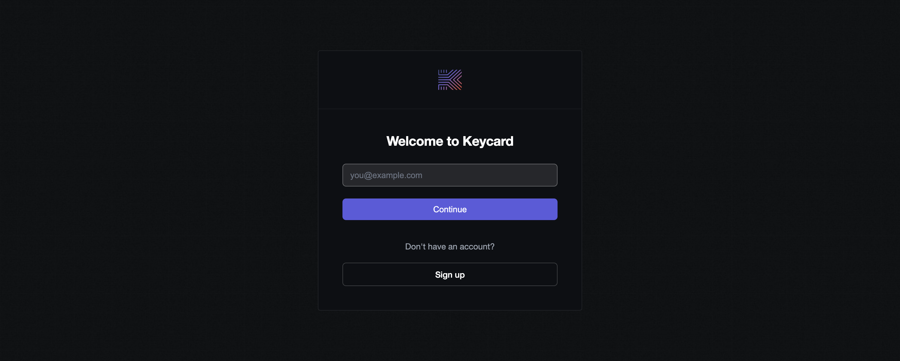 Keycard Console login page